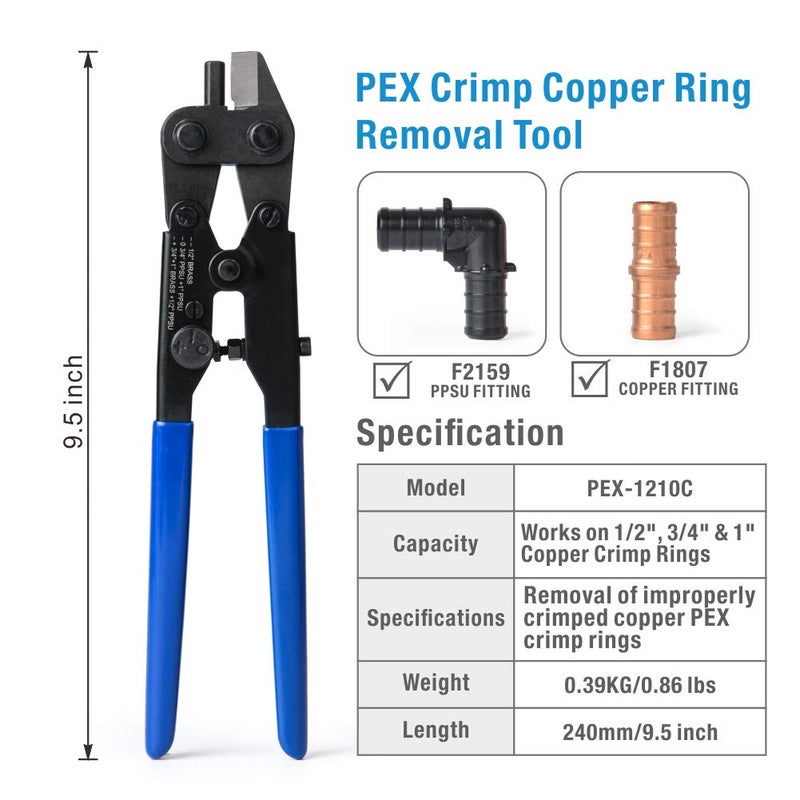 IWISS أداة إزالة حلقة الضغط IWISS iCrimp PEX-1210C لحلقات الضغط النحاسية F1807 بحجم 1/2 بوصة، 3/4 بوصة، 1 بوصة - Image 2